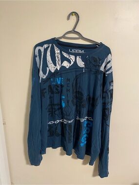 Urban Outfitters Teal Graphic Long-Sleeve Tee